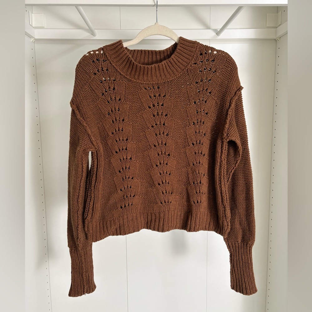 Free People Warm Brown Crew Neck Sweater
